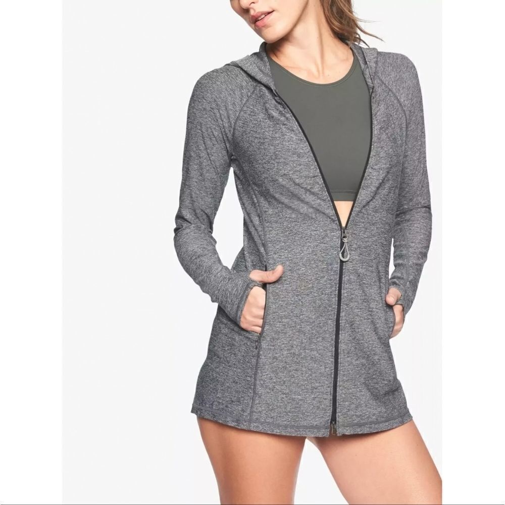 Athleta Womens XXS Vitamin Sea Full Zip Long Sleeve Hooded Jacket Gray 229044